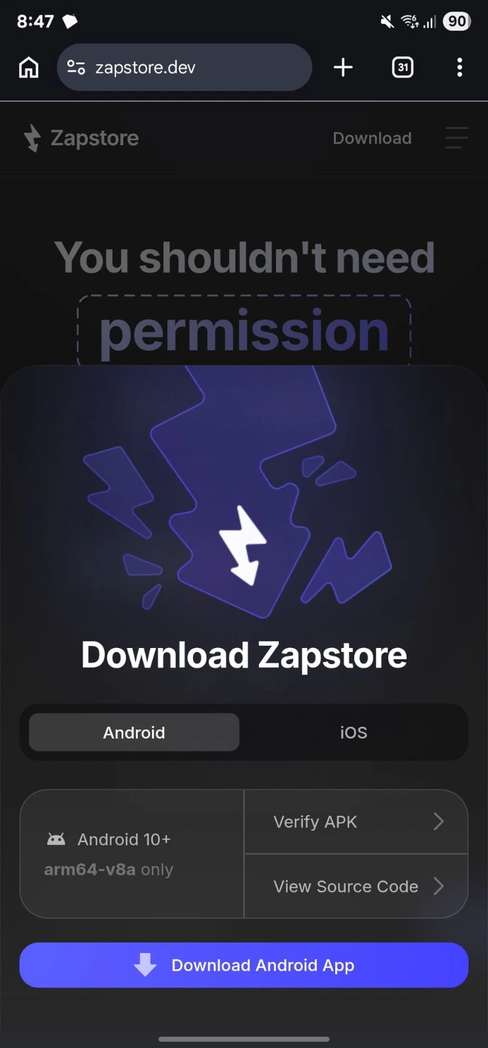 ZapStore download page