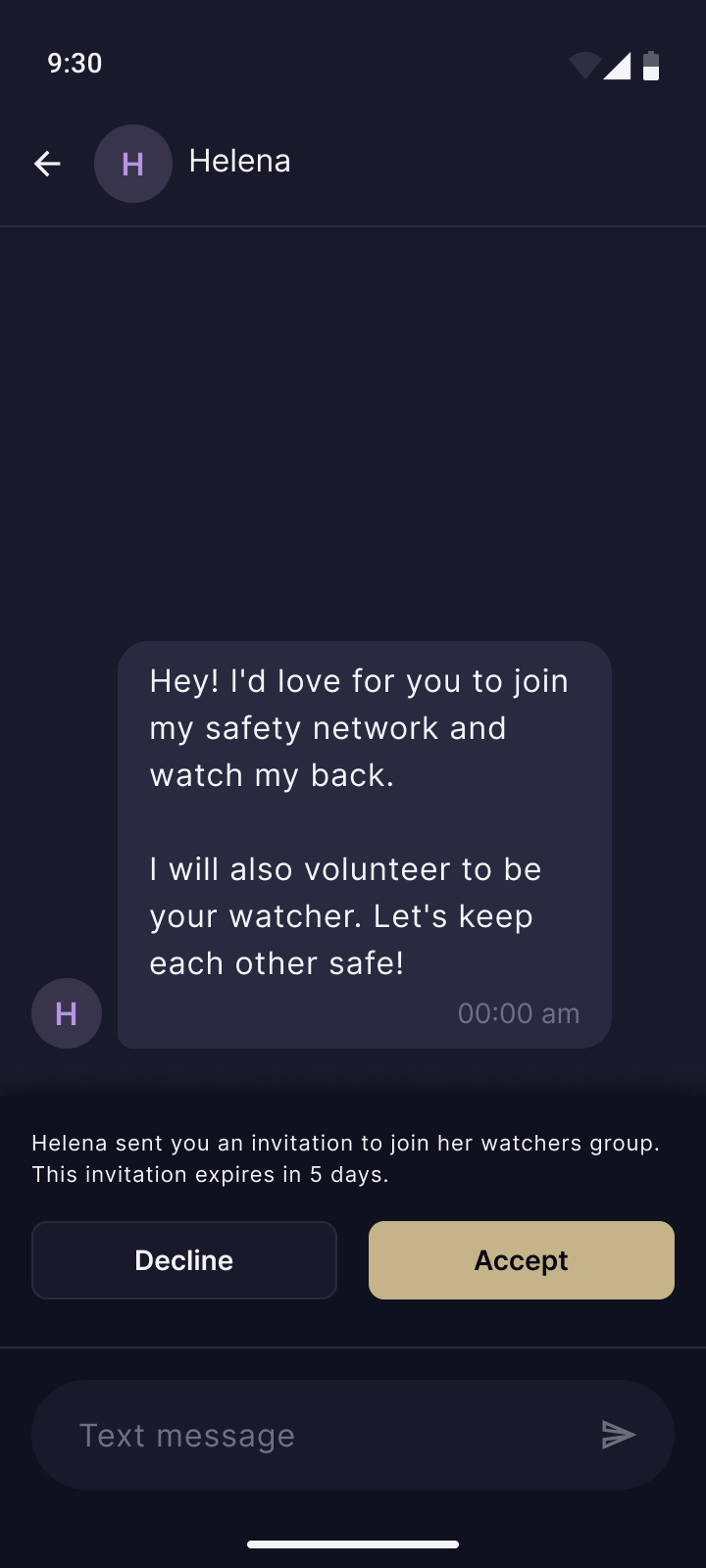 Invitation screen