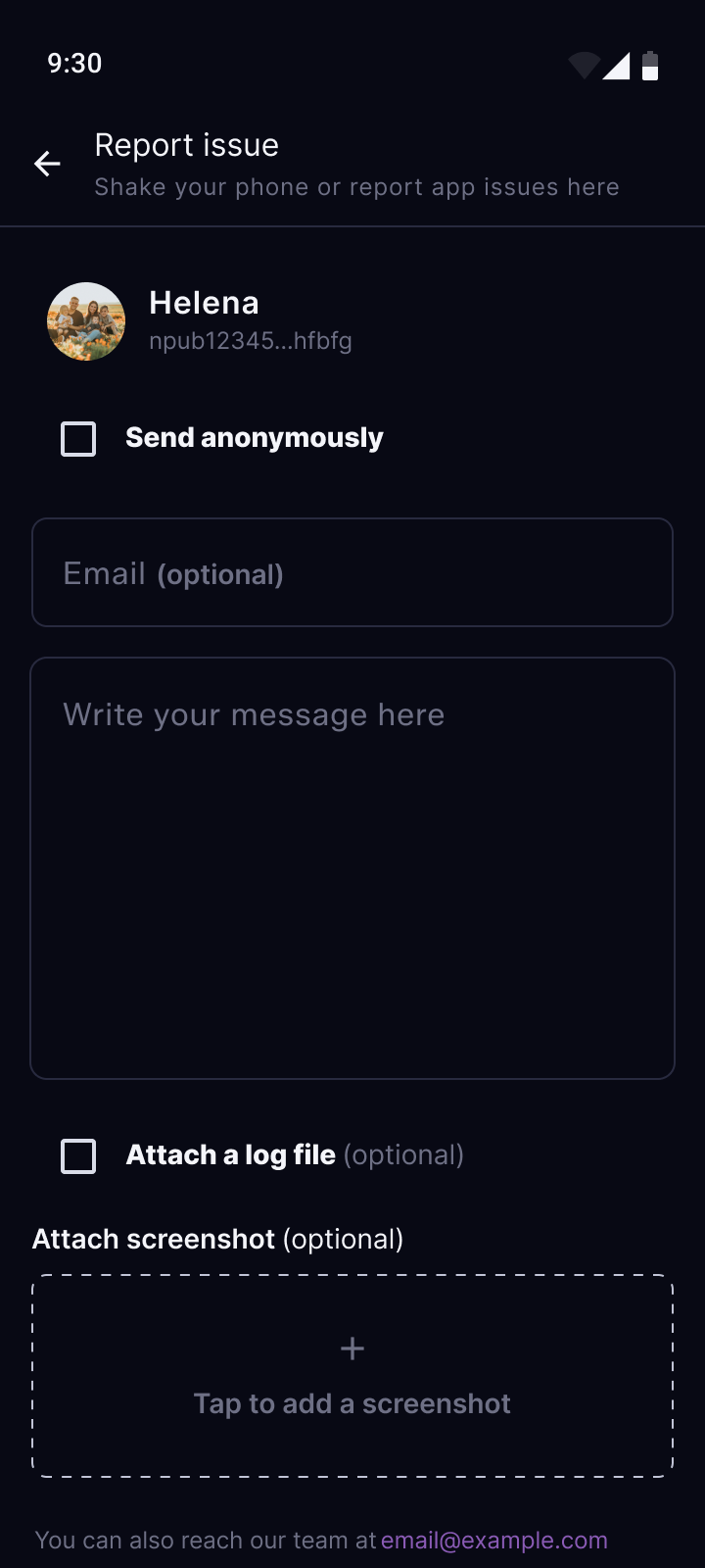 Report issue form